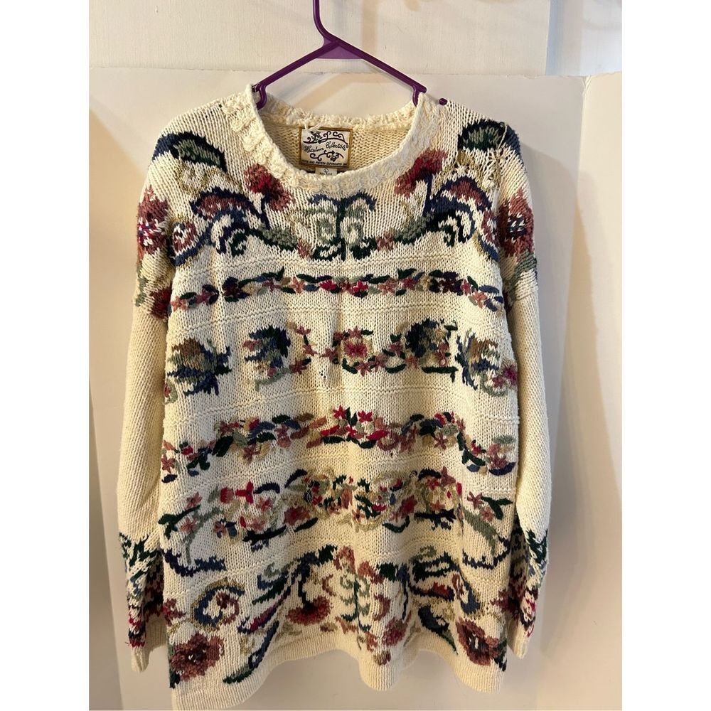 Heirloom collectibles 1994 sweater‎ large 3d design Flowers Gold Garland L